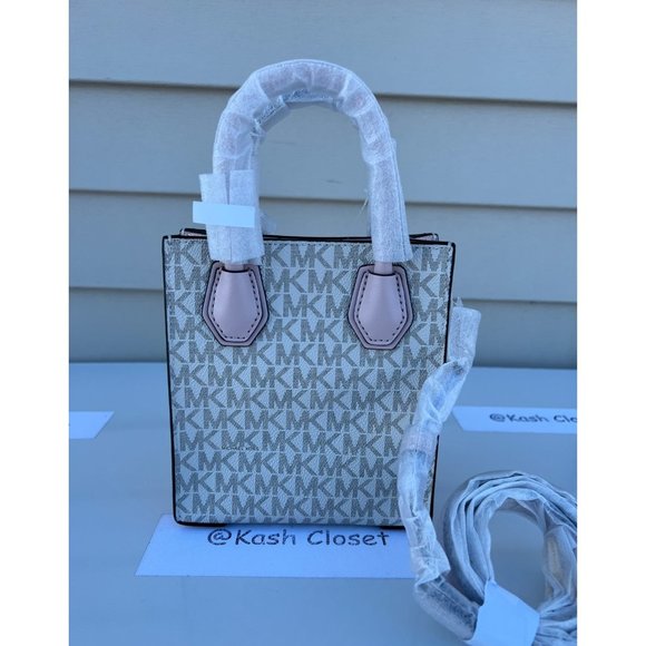 Michael Kors Mercer Crossbody Bag Extra Small MK Signature Powder Blush - Picture 3 of 9